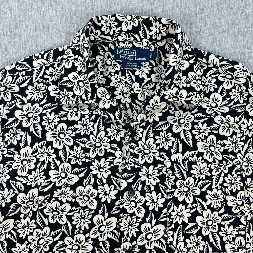 Vintage Polo Ralph Lauren Adams Loop Collar Shirt Mens S Black Floral Split-Hem